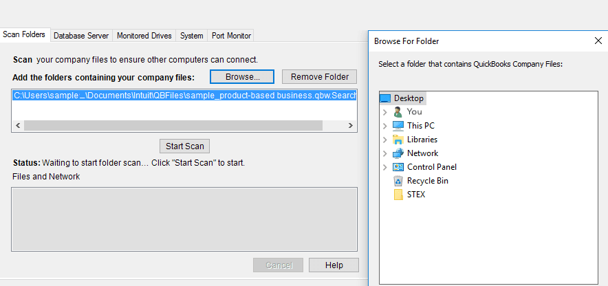 Scan folder in QuickBooks database server