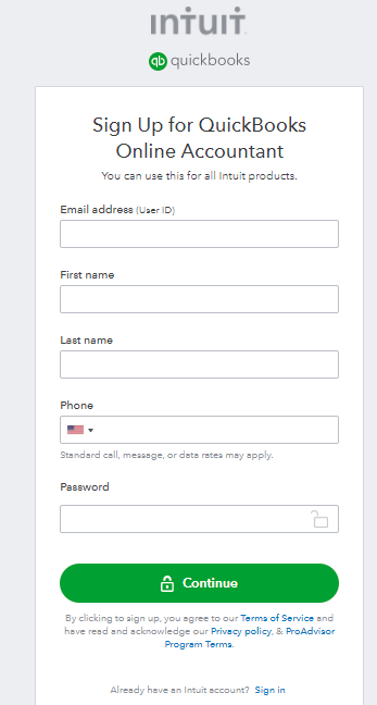 Sign-up for QuickBooks Online Accountant