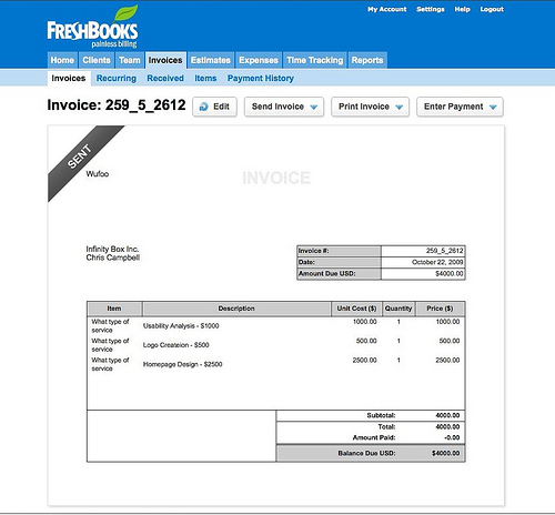 FreshBooks Invoice