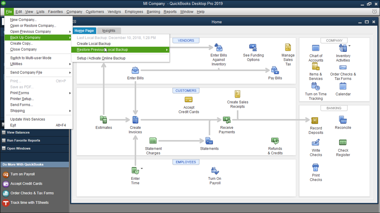 Restore a QuickBooks Company File from a Local Backup