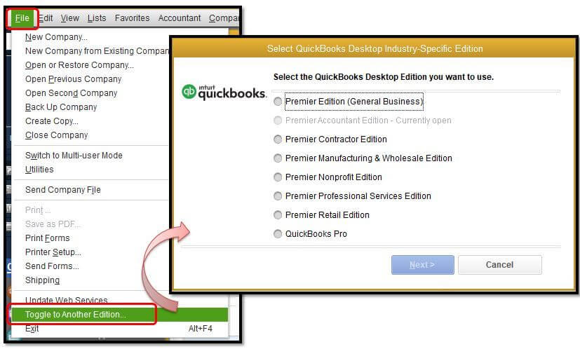 Toggle to QuickBooks 