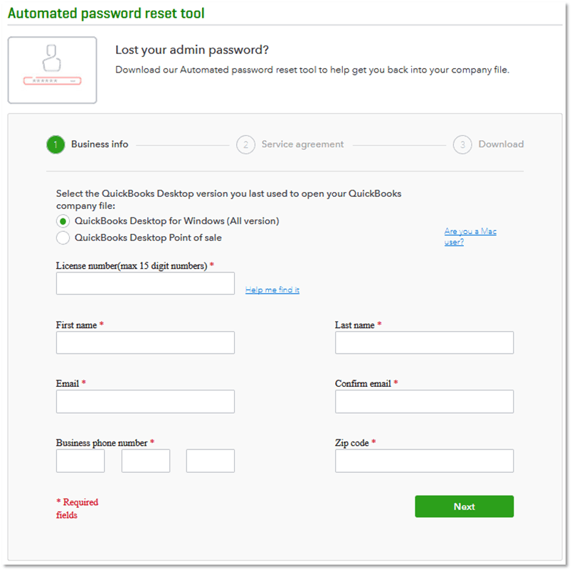 Quickbooks Automated Password Reset Tool for QuickBooks Desktop