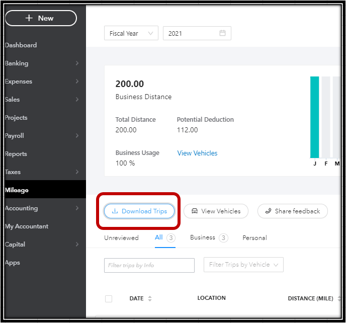 Download trips in QuickBooks app