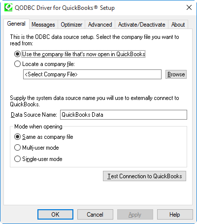 Test Connection to QuickBooks