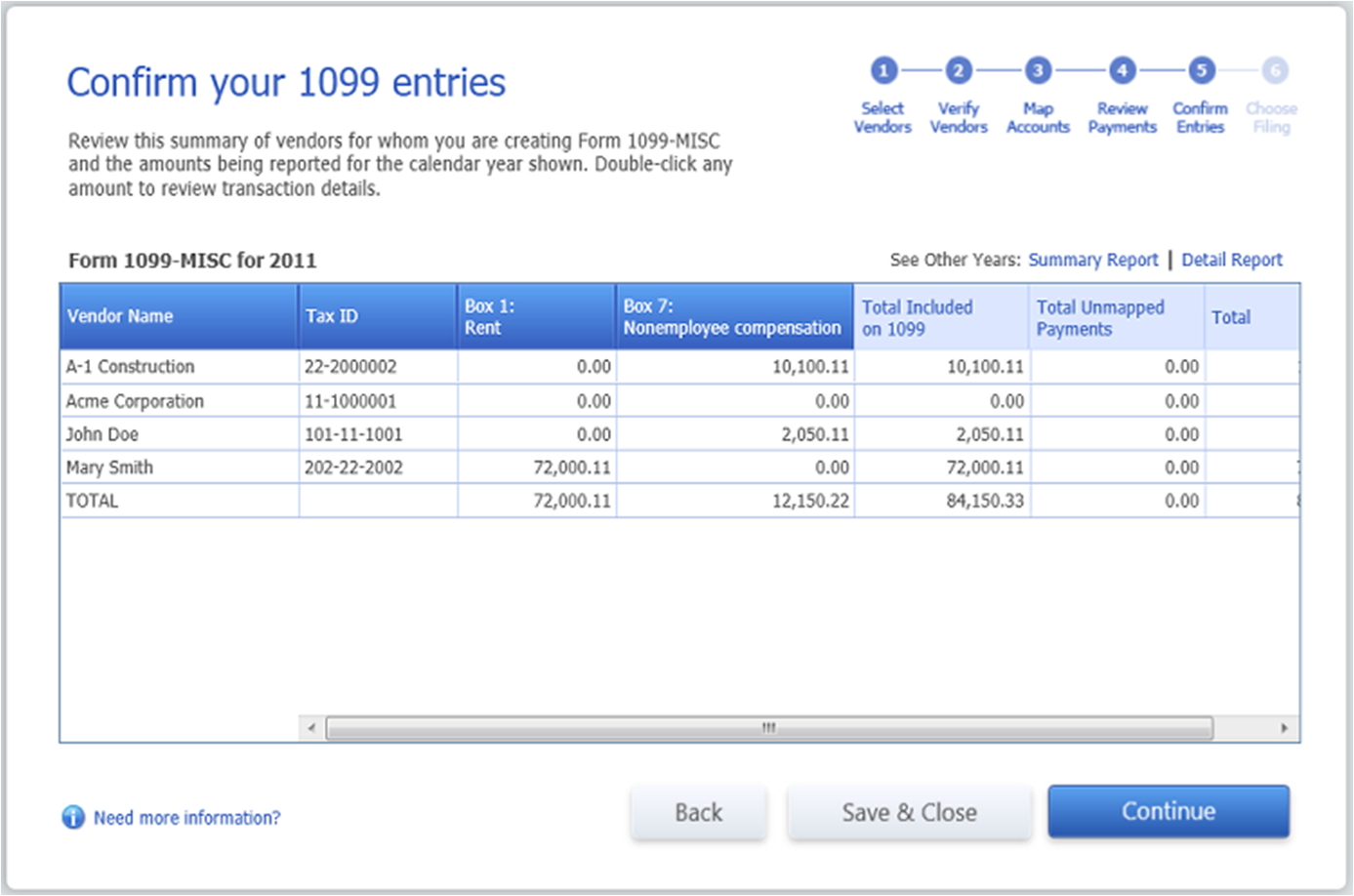 confirm 1099 enteries