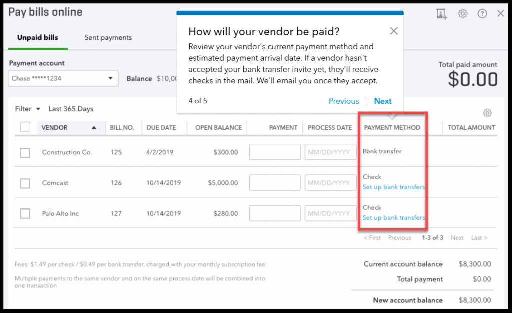 pay bill Quickbooks online