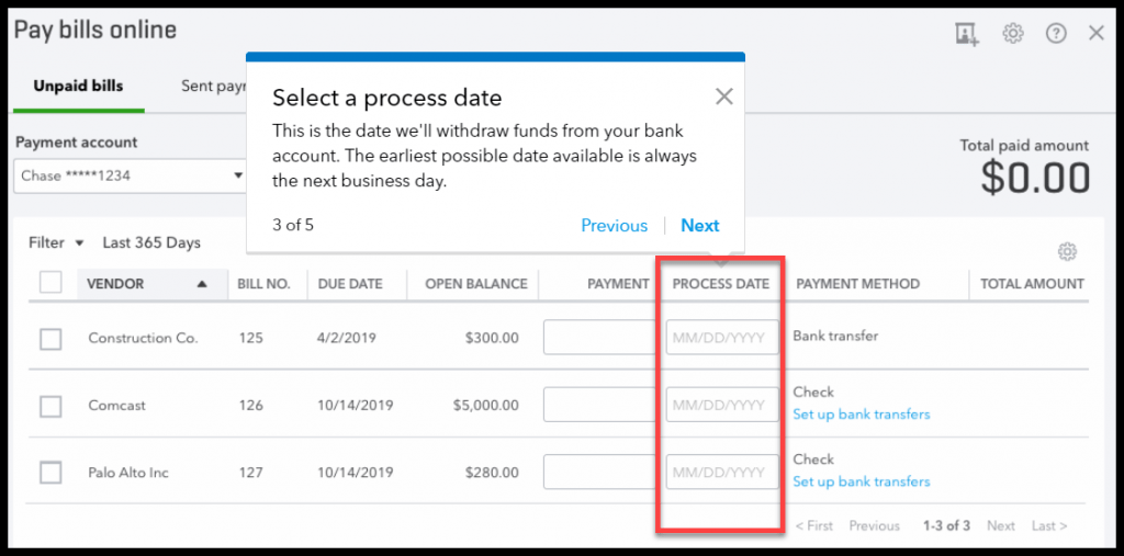 pay bill online in Quickbooks