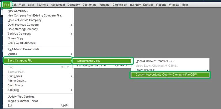 convert Accountant's Copy to company file