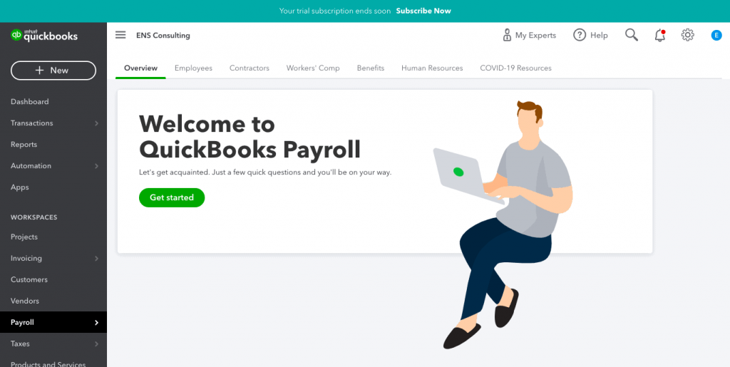 Payroll tab in QuickBooks Online Payroll Core