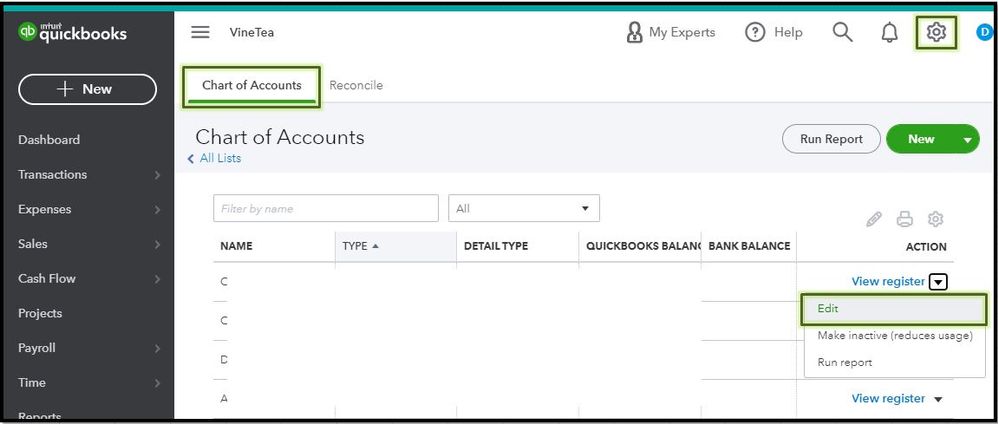 Charts of Accounts