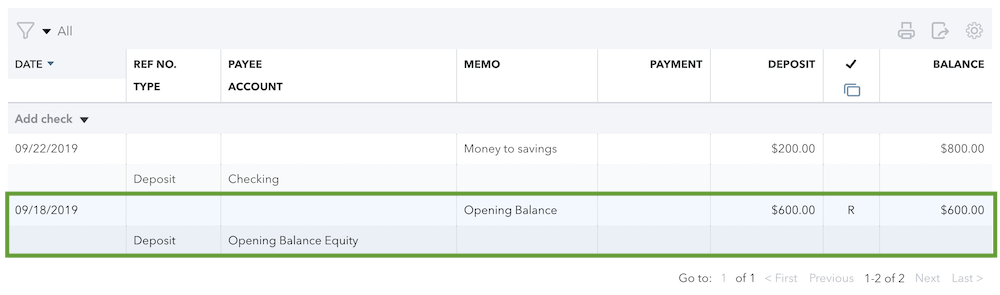 Opening balance equity