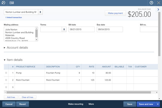 Enter bills in QuickBooks Online