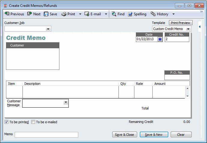 Credit memo in QuickBooks Online