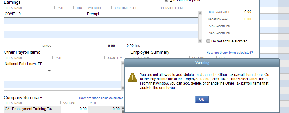 Set up payroll items 