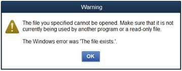 QuickBooks Error "the file you specified cannot be opened"