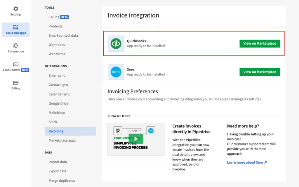 Pipedrive Integration with Quickbooks